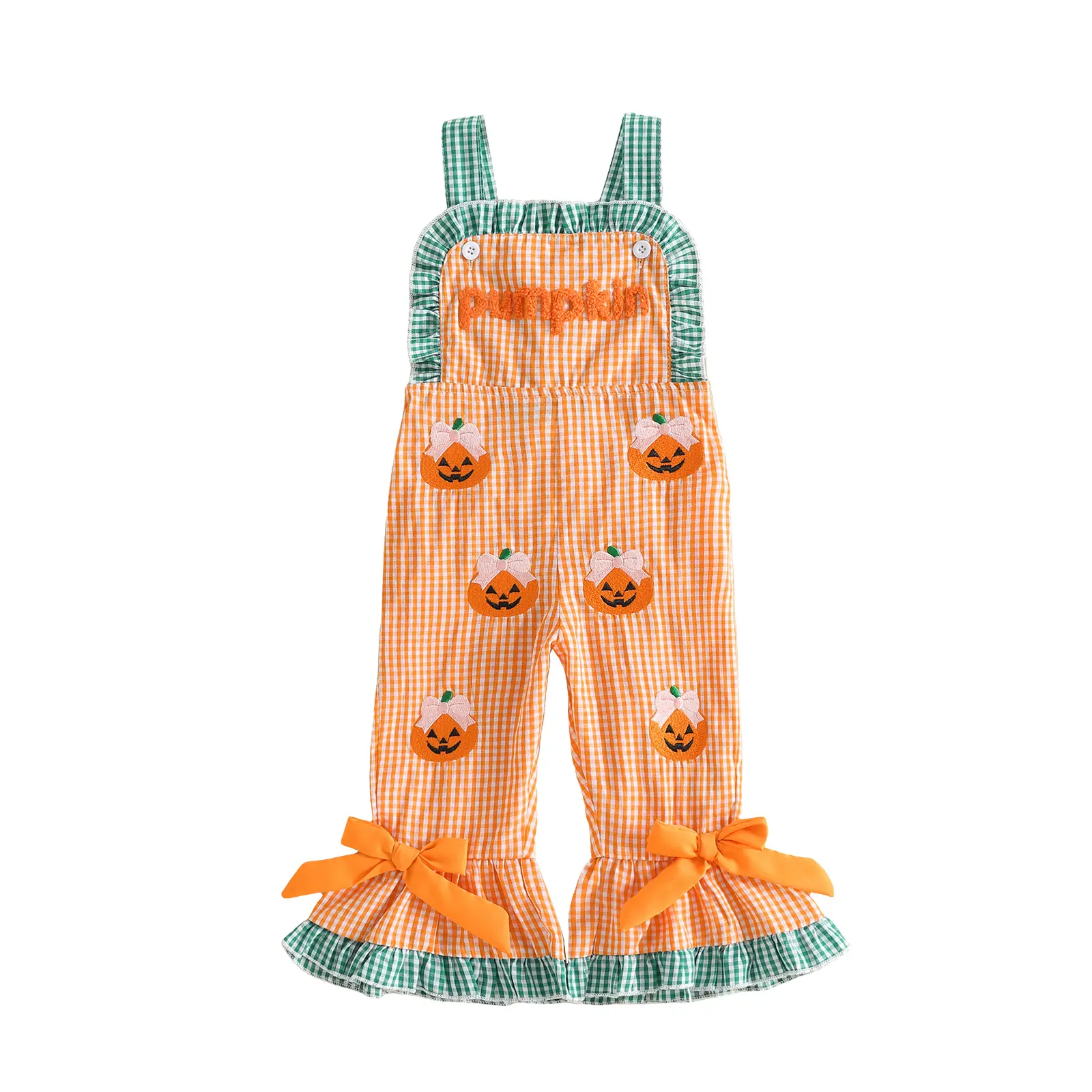 PYBCVRRD Kids Toddler Baby Girls Halloween Overalls Jumpsuit Plaid Pumpkin Flare Pants Jumpsuit Halloween Clothes