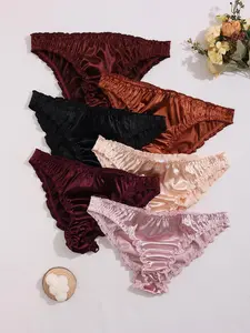 Women's Solid Color Ruffle Trim Brief, Soft Comfy Breathable Panty for Daily Wear, Underwear for All Seasons, Soft Comfy Panties