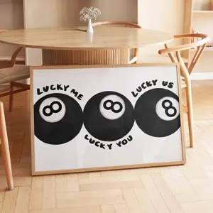 1PC Unframed Black No.8 Ball Lucky Me Lucky You Canvas Print Fun Billiards Cool Artistic Unique Art Wall Art Poster for Modern Living Room Bedroom Bar Home Decor