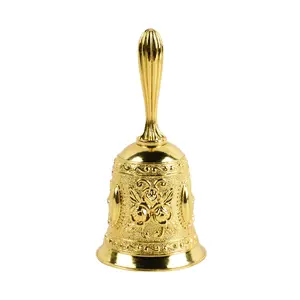 Zinc Alloy Gold Retro Hand Bell, Home Decor Hanging Decor with Silk Pouch and Box for School Classroom, Wedding Service Calls Bell For Door Vintage Doorbell