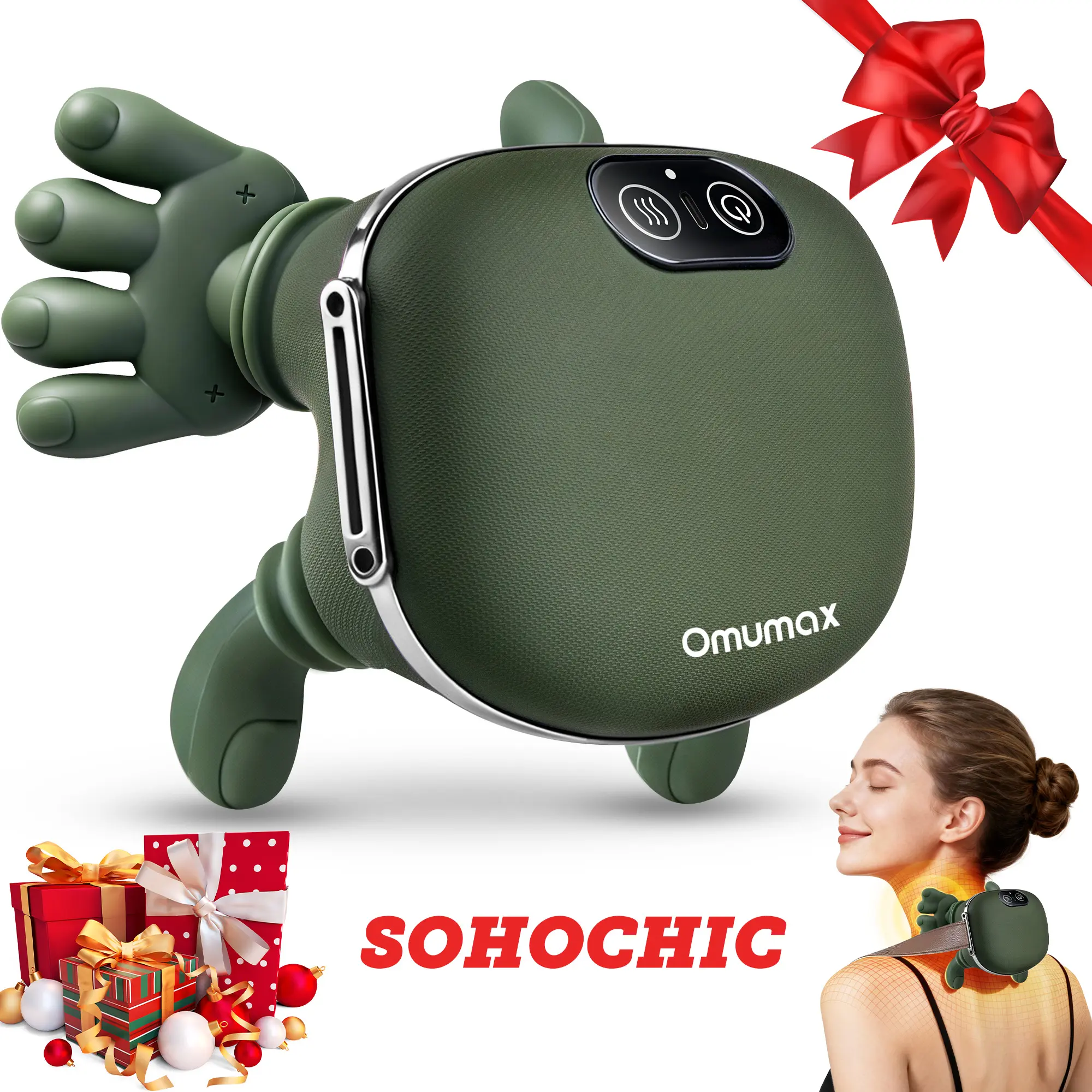 Omumax 2026 Upgraded Electric Neck Shoulder Relaxer Massager - Human-Hand Kneading, 3D Deep Tissue, Heating, Wireless Portable, Ultra-Soft Skin Contact, Lightweight Adulting Gift for Pain Relief