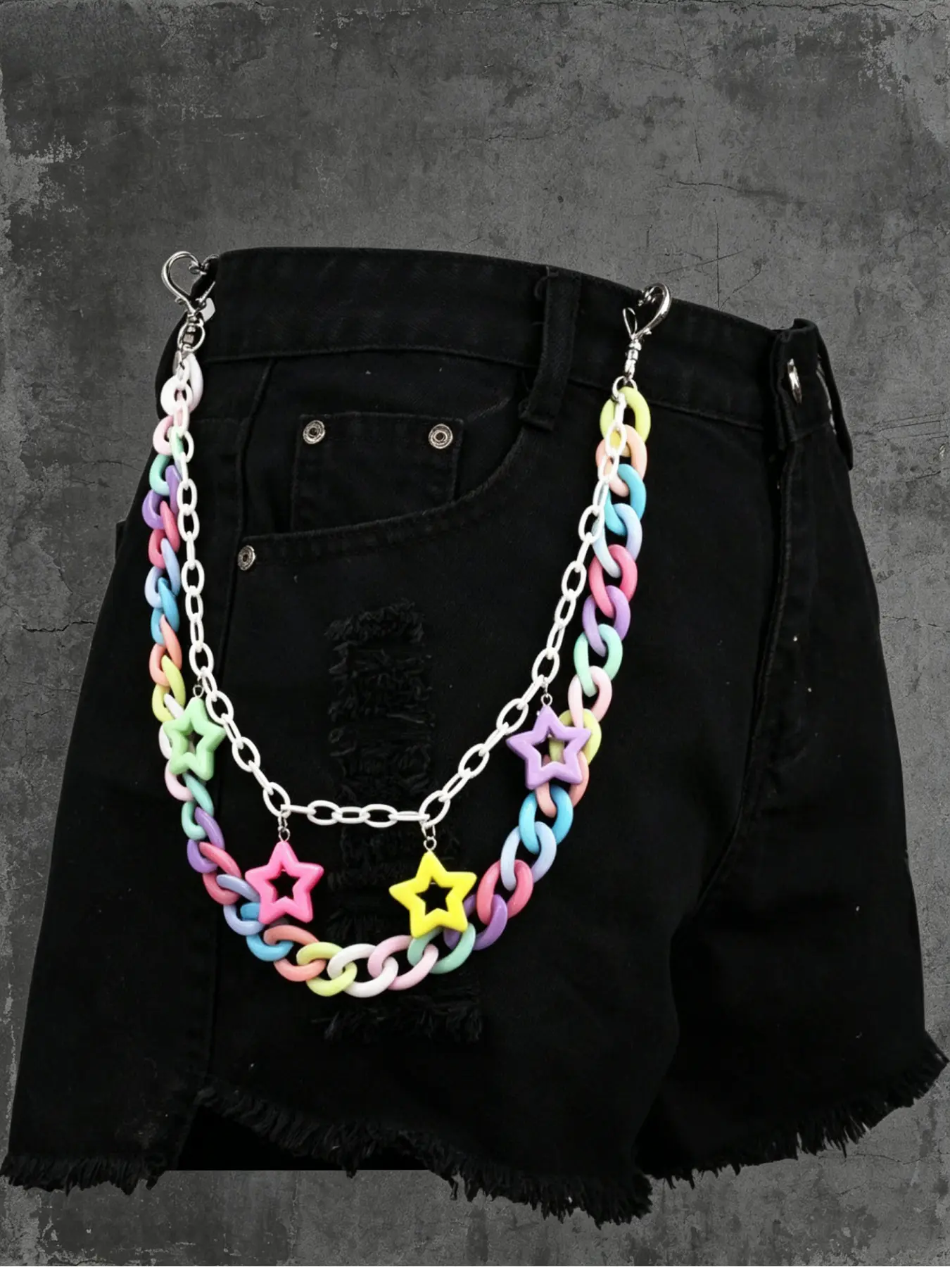 Y2K Star Acrylic&Metal Pants Chain,Macaron Colorful Adjustable Waist Chain,Cute Sweet Hip-hop Girl Streetwear Accessory