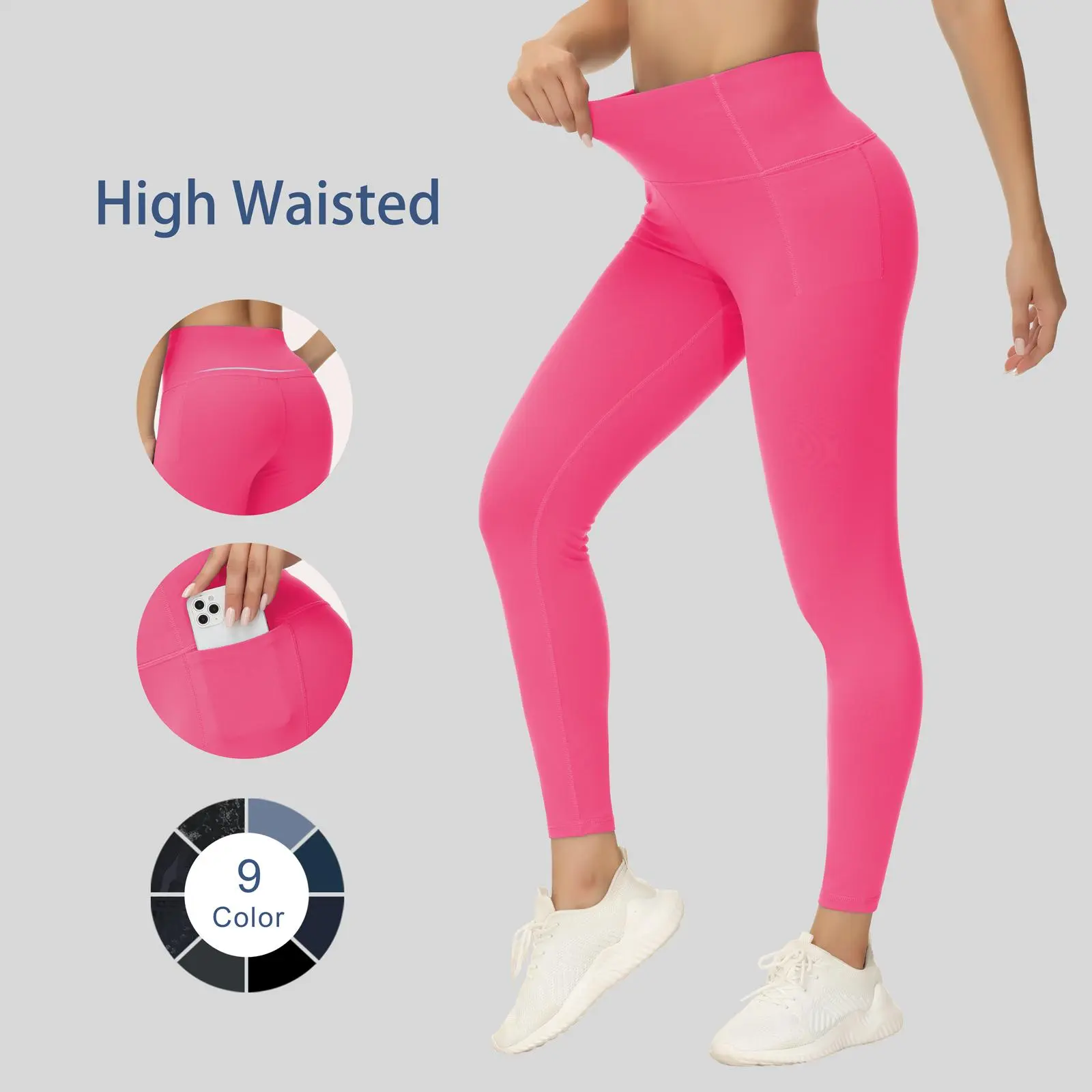 THE GYM PEOPLE Women's High Waist Tummy Control High Stretch Bottoms, Athletic Leggings for Yoga, Running Workouts