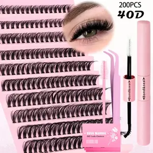 4-in-1 Eyelash Extensions Kit, 1 Set False Eyelash Cluster Kit with Bond and Seal, Tweezers and Brush Eyelash Tools, Asian Doll Lash Clusters, Professional Eye Makeup Accessories for Women & Girls, DIY Eyelash Extensions Cosmetic, Eyelash Glue Extension