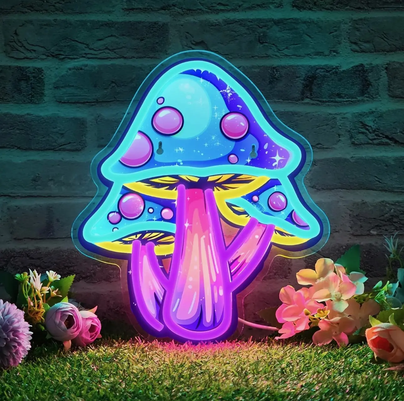 Colorful Mushroom LED Neon Sign for Bedroom Decor, Cute Cartoon Acrylic Light, USB Powered Wall Art for Kids, Gaming Room, Aesthetic Room Decoration Decorative Cute Rain Lamp
