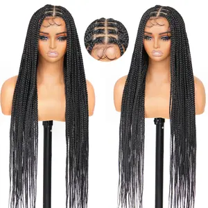 U&A Hair Full Lace Synthetic Boho Braids Hair Wig with Baby Hair Pre Plucked Knotless Square Part Braided Wig for Black Women  Full Handmade Pre Braided  Tangle-Free