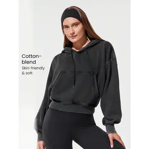 GLOWMODE Chill Ready Soft Warm Ribbed Pocket Waist-Length Oversized Fit Cotton Fleece-Blend Hoodie Sweatshirt Autumn Winter Outdoor Daily Casual