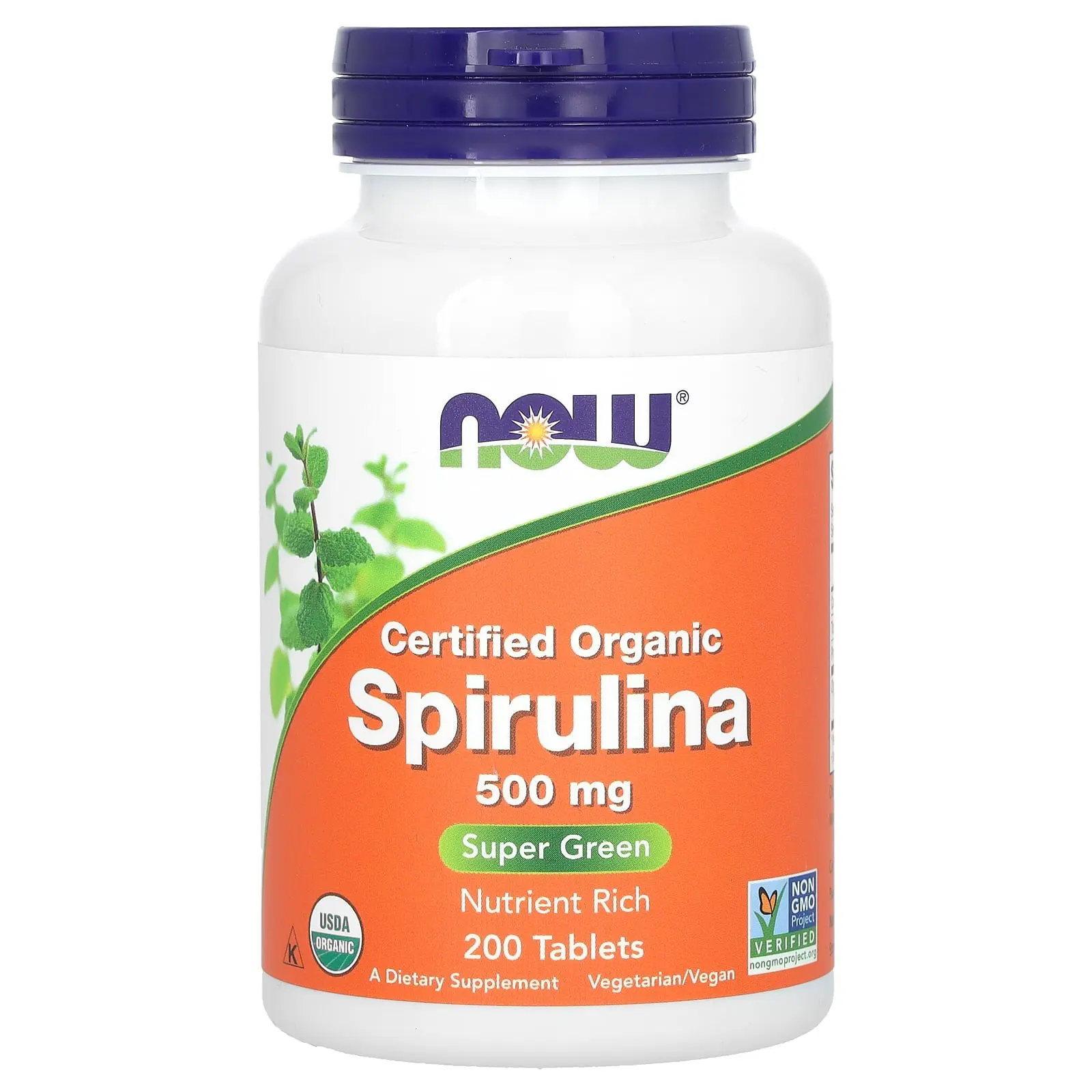 NOW Foods Certified Organic Spirulina, 500 mg, 200 Tablets