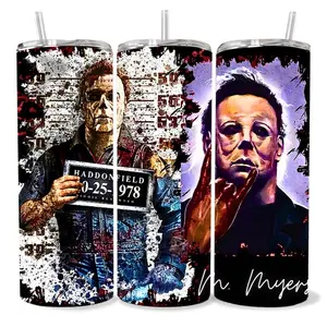 Michael Myers 20 oz Tumbler - BPA Free, Stainless Steel, Leak Proof, Clear Lid, Includes Straw