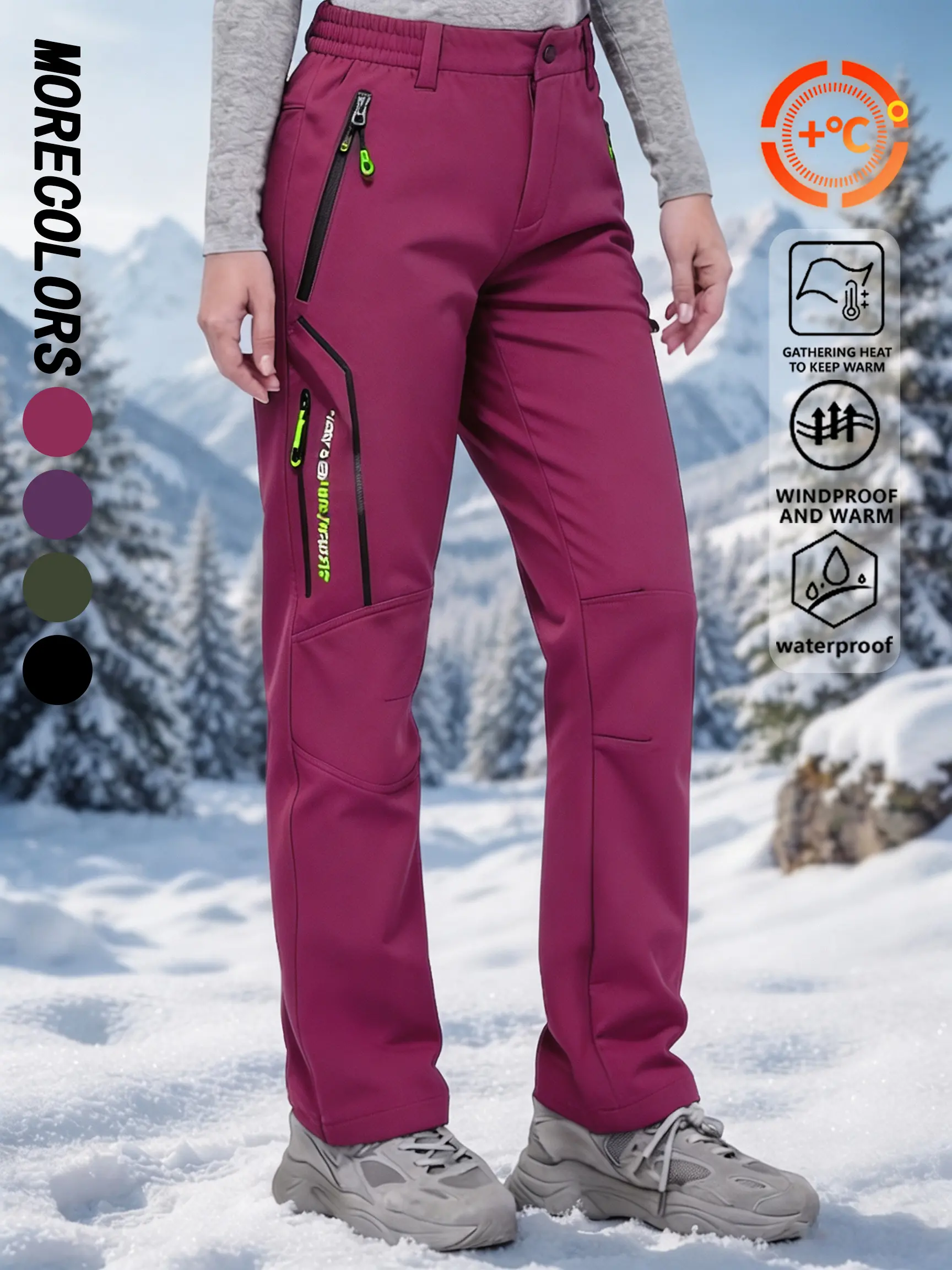 Women’s Thickened Fabric Polyester Blend Full Length Softshell Pants - Hiking Outfits Women, Zip Pockets, Outdoor Wear, Winter Workouts & Everyday Use