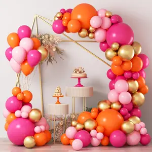 Pink and Orange Balloons, Balloon Set, 127Pcs Hot Pink Orange Metallic Gold Latex Balloon Garland Arch kit, 18/10/5 Inch Balloons for Birthday Baby Shower Wedding Bridal Engagement Tropical Fiesta Summer Party Decorations