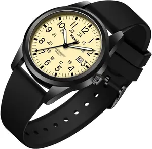 Men's Easy to Read Watch, Unisex Military Sport Analog Quartz Casual Wristwatch with Comfortable Silicone Strap, 24 Hour Time, 30M Water Resistance