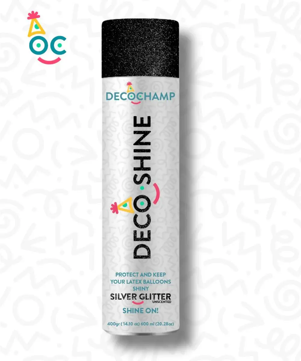 Decoshine Glossy Balloon Shine Spray - 600 ml, 1.5 lb, High Pressure Sprayer, Eco-Friendly, Silver Glitter, Sparkling Finish for Festive & Party Supplies