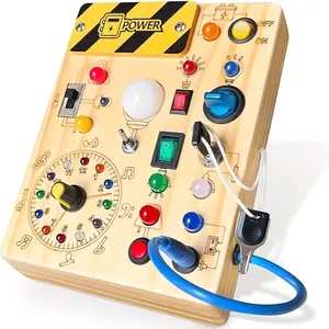 Hoarosall Busy Board Plus V2 Montessori Toys for 1-3 Years Old Wooden Toddler Toys with 10 LED Lights & Master Switch Ideal Travel Toy for Infants Learning Materials Multi Activity Playset