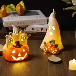 Halloween Decorations Indoor, Ceramic Ghosts, Cute Spooky Halloween Ghost Figurines for Mantel, Shelf & Tabletop Decor
