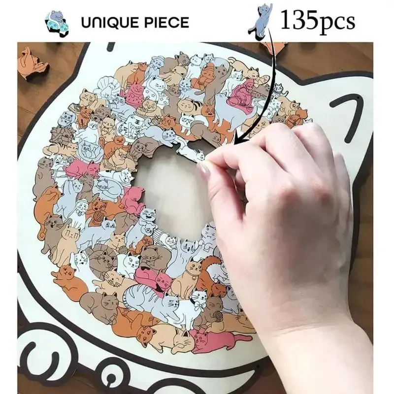 Colorful Wooden Cat Puzzle - Unique Animal-Shape Relaxing Jigsaw Puzzle, Home Decor Piece, Educational Toy for Kids & Adults, Relaxing Puzzle
