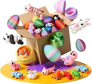 Prefilled Easter Eggs - 24Pcs 3D Printed Surprise Eggs with 3D Animals Toys Capsule Vending Machine Toy Easter Eggs Filled Gifts for Boys Girls Kids