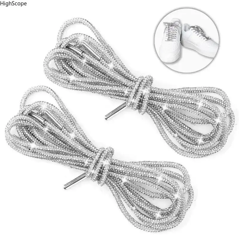 Glitter Rhinestone Rope Shoelaces, 2-Pack 47in Decorative Drawstring Tie with Hand-Set Stones for Sneakers & Hoodies, Laces For Sneakers, 3.5Mm Diameter, Sparkling Dots, Shoe Accents, Decorative Lace, Unisex Users, 4.2 Mm Toe Diameter, Drawstring Cords