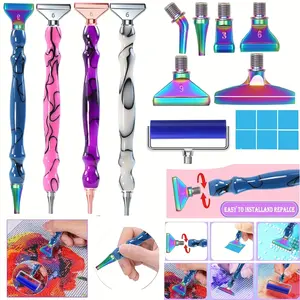 DIY Diamond Painting Tool Set, Diamond Art Tools Including 6 Stainless Steel Tips, Drill Pen, Clay Blocks, Rolling Wheel and Storage Box, High-Quality Resin Pens