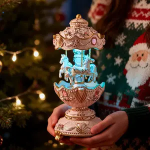 Dreamy Princess Rotating Horse Music Box with Lights, Resin Craftsmanship, Perfect Birthday Gift, Unique Decorative Item