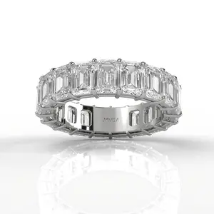 Emerald Lab Diamond Women's Shared Prong Wedding Band 5x3.5 mm 7.6ctw.