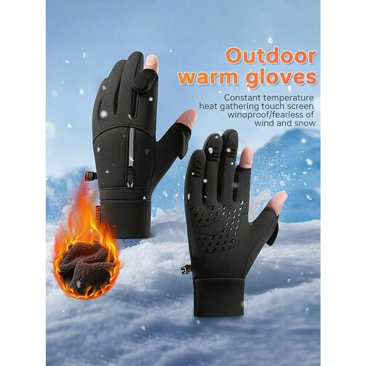 1 Pair Windproof Waterproof Touchscreen Warm Gloves With Zipper Pocket & Breathable Mesh, Suitable For Cold Weather, Unisex Winter Gloves For Skiing, Fishing, Cycling, Outdoor Sports