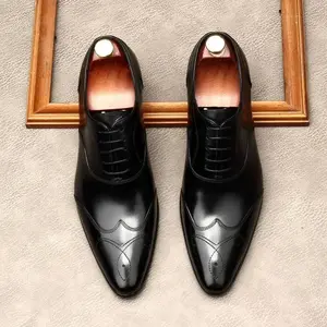 Leather Dress Shoe Genuine Leather Italian Brogues Lace Up