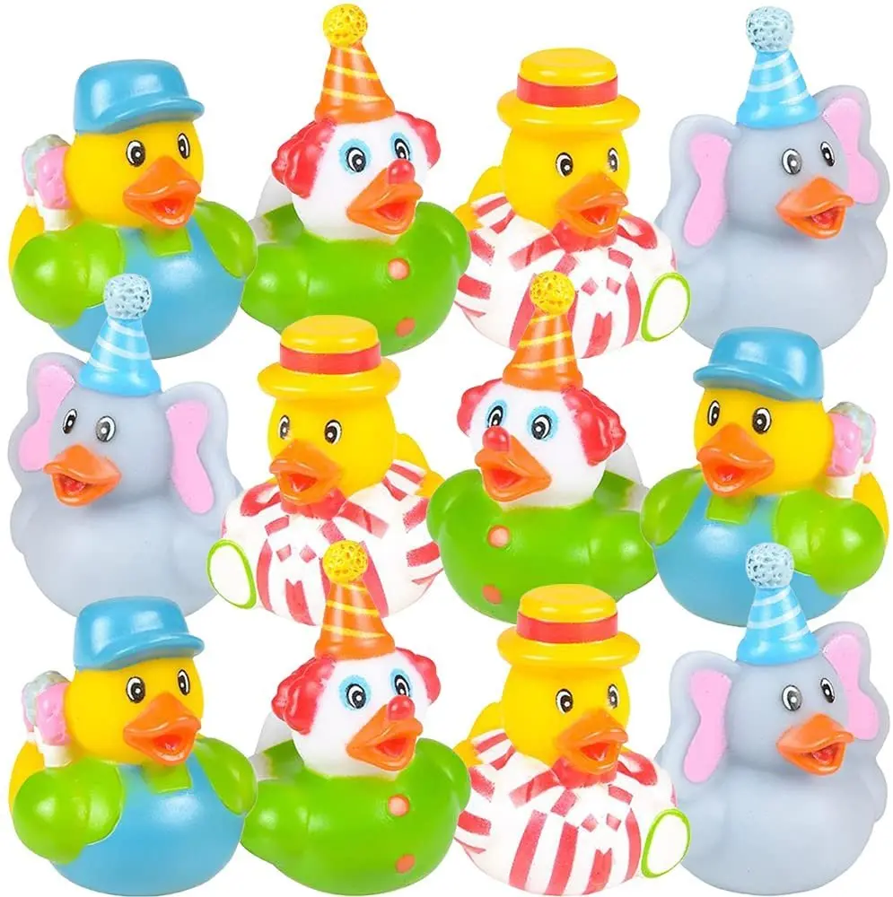 ARTCREATIVITY 12-Pack BPA-Free Assorted 2-In Unisex Floating Rubber Bathtoy Set, Carnival-Themed Party Game Supplies, Kids' Birthday Favors & Gifts