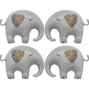 Boho Elephant Theme Birthday Party Supplies - 4 Pcs Grey Elephant Baby Shower Decorations Balloons