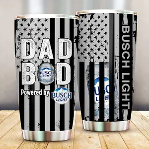 Dad Bod "Powered by Busch Light" American Flag Tumbler 20oz, Father’s Day Gift for Beer-Loving Dads - Drinkware Flasks Stylish Portable Water Bottles