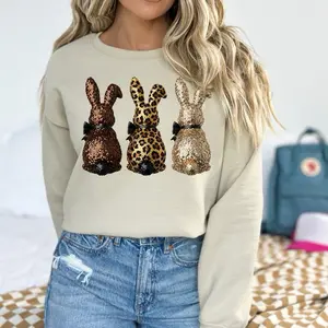 Glitter Bunny Trio Crewneck Sweatshirt Gildan Everyday Style Super Soft Unisex Fit Streetwear Graphic Top warm Womenswear Casual Printed Long Sleeve Easter Bunny Spring