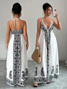 Women's Sexy Print Halter Dress, Loose-Fitting Spring Summer Casual Wear, Perfect for Daily & Party Dresses