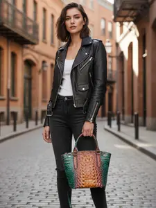 2pcs Colorful Crocodile Pattern Pu Leather Handbag Set with Coin Purse, Fashionable Shoulder Bag for All Seasons, Elegant Style