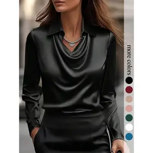 Women’s fashionable long-sleeved top, elegant satin V-neck shirt, suitable for both casual and formal office commuting occasions.GARMENTARY