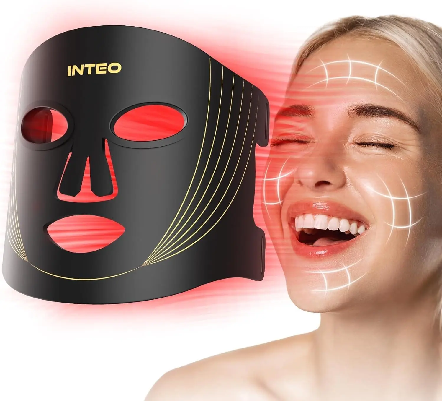 INTEO Red Light Therapy for Face, 3 Modes, Portable LED Mask with Remote Near Infrared 850nm Light Therapy for Correcting Skin Wrinkles, Dullness, Spots, and Redder, Smoother Skin Dual-Wavelength Red Light Therapy tiktokshopspringglowup