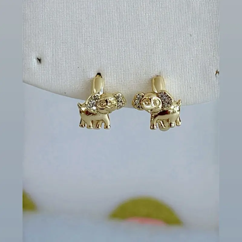 Elephant Hoop Earrings #0500-14k Laminated Gold Hypoallergenic 3 Layers Protection Cute Daily Use Earrings