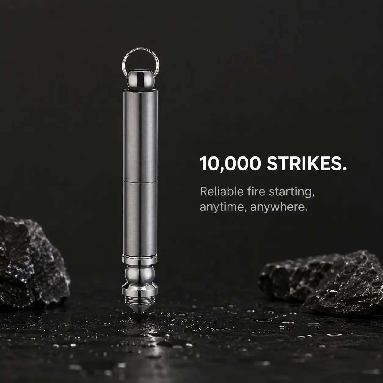 Waterproof Permanent Match Keychain – Reusable Flint Fire Starter, Windproof Refillable Metal Lighter with 10000+ Strikes, Compact EDC Survival Tool for Camping Hiking Backpacking Emergency Preparedness Outdoor Gear（Fuel not included）