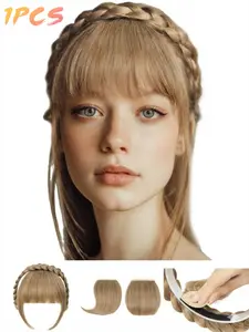 Women's Elegant Fashion Natural Style Clip-In Bangs Wig, Detachable Braided Headband, Multiple Colors, Straight Hair, Lightweight, Seamless, Synthetic Braided Wigs, Synthetic Hairpieces, Synthetic Fiber Wigs