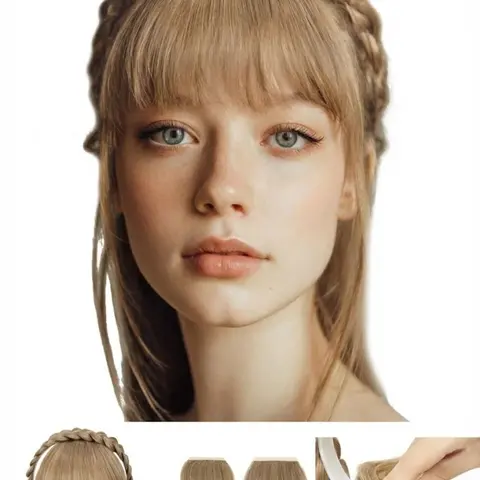 Women's Elegant Fashion Natural Style Clip-In Bangs Wig, synthetic hair, Detachable Braided Headband, Multiple Colors, Straight Hair, Lightweight, Seamless