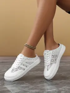 Summer Breathable Lace Mesh Shoes for Women, Wide Toe Soft Sole Comfortable Casual Slip-On Sports Shoes, Versatile and Stylish Walking Shoes