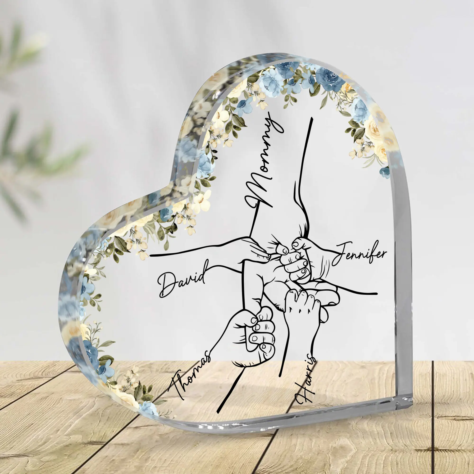 Personalized Name Mom And Kid Hands Heart Acrylic Plaque, Gift for Mom from Daughter, Mother's Day Gifts from Son, Grandma Gifts