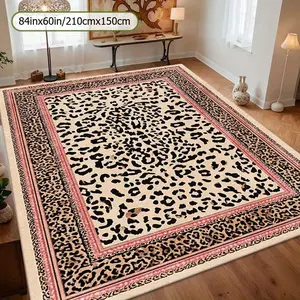 Leopard Print Large Black White Beige Golden Animal Print Rug Soft Rectangular Shape Luxurious Beige Golden Brown Pink Tone Machine Washable Suitable for Living Room and Bedroom Christmas Decoration Polyester Bonded Pile