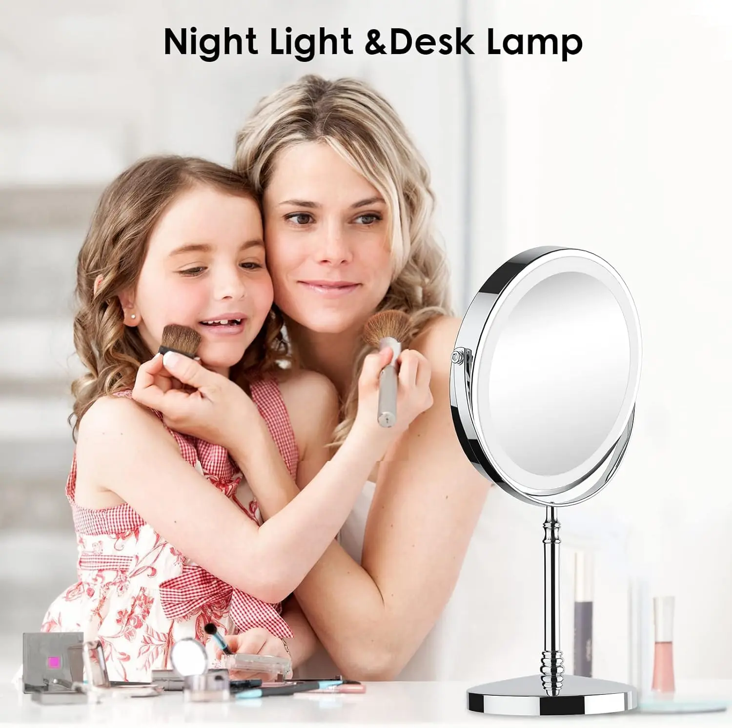 1X/10X Makeup Mirror, Rechargeable Vanity Mirror with 3 Lights, Adjustable Brightness 2000mAh, Double-Sided, Gift for Mom, Women, Wife, Girls, Dorm Room Essential