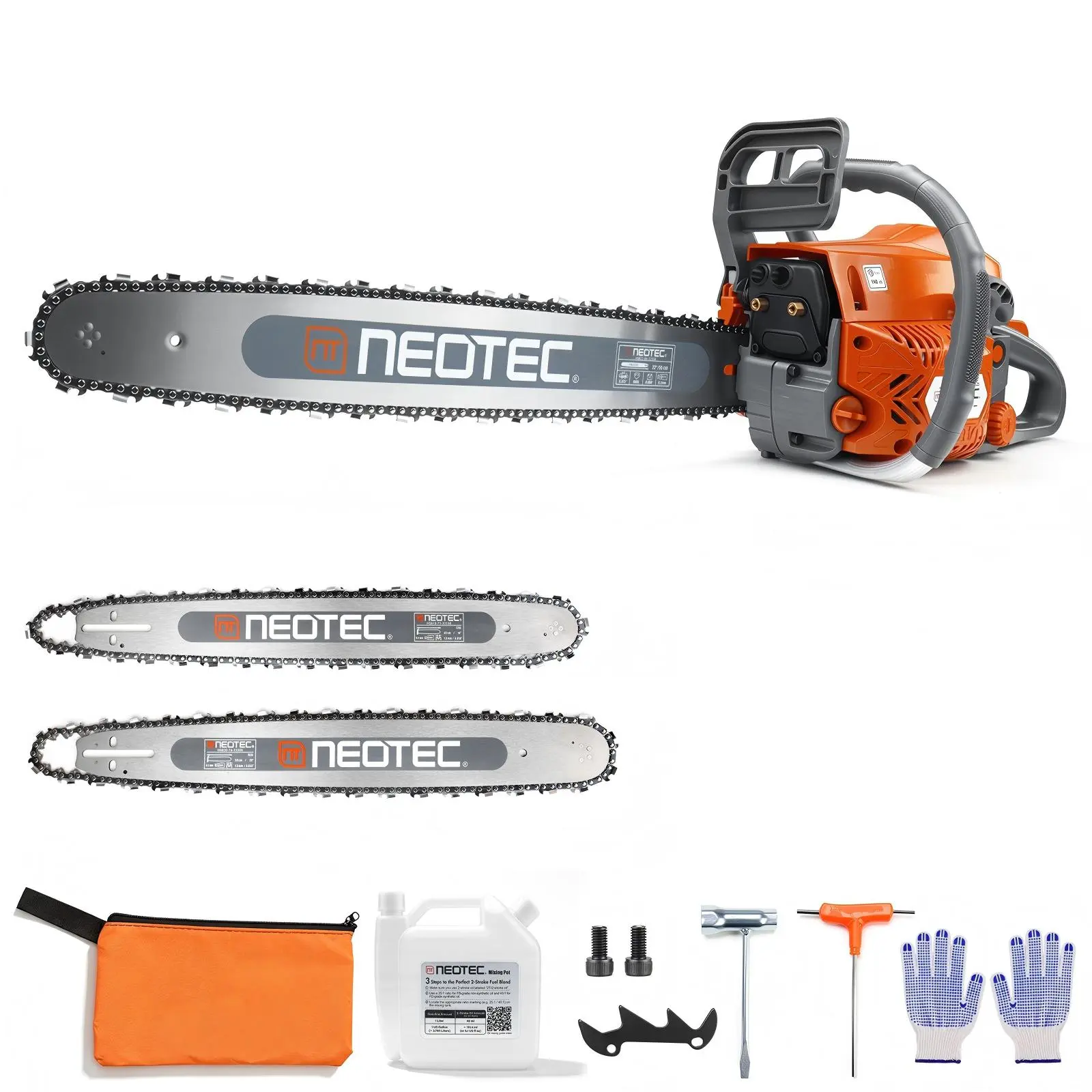 NEOTEC 58cc/62cc/68cc Gas Powered Chainsaw 2-Cycle Handheld Petrol Gasoline Chain Saw for Tree Felling Forestry Logging with Gloves & Accessories Backyard Storm Cleanup