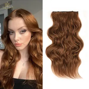 [ Qbeauty ] Natural Auburn Clip- in Synthetic Hair Extensions Long Wavy 4PCS Thick Hairpieces Double Weft Natural Hair Extensions for Women