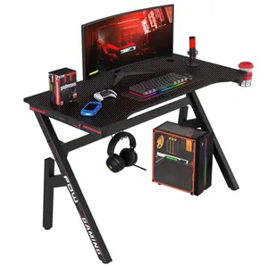 FDW 47 Inch Gaming Desk Computer Desk Home Office Desk 【Black Friday】Extra Large Modern Ergonomic Black PC Carbon Fiber Table Gamer Workstation with Cup Holder Headphone Hook