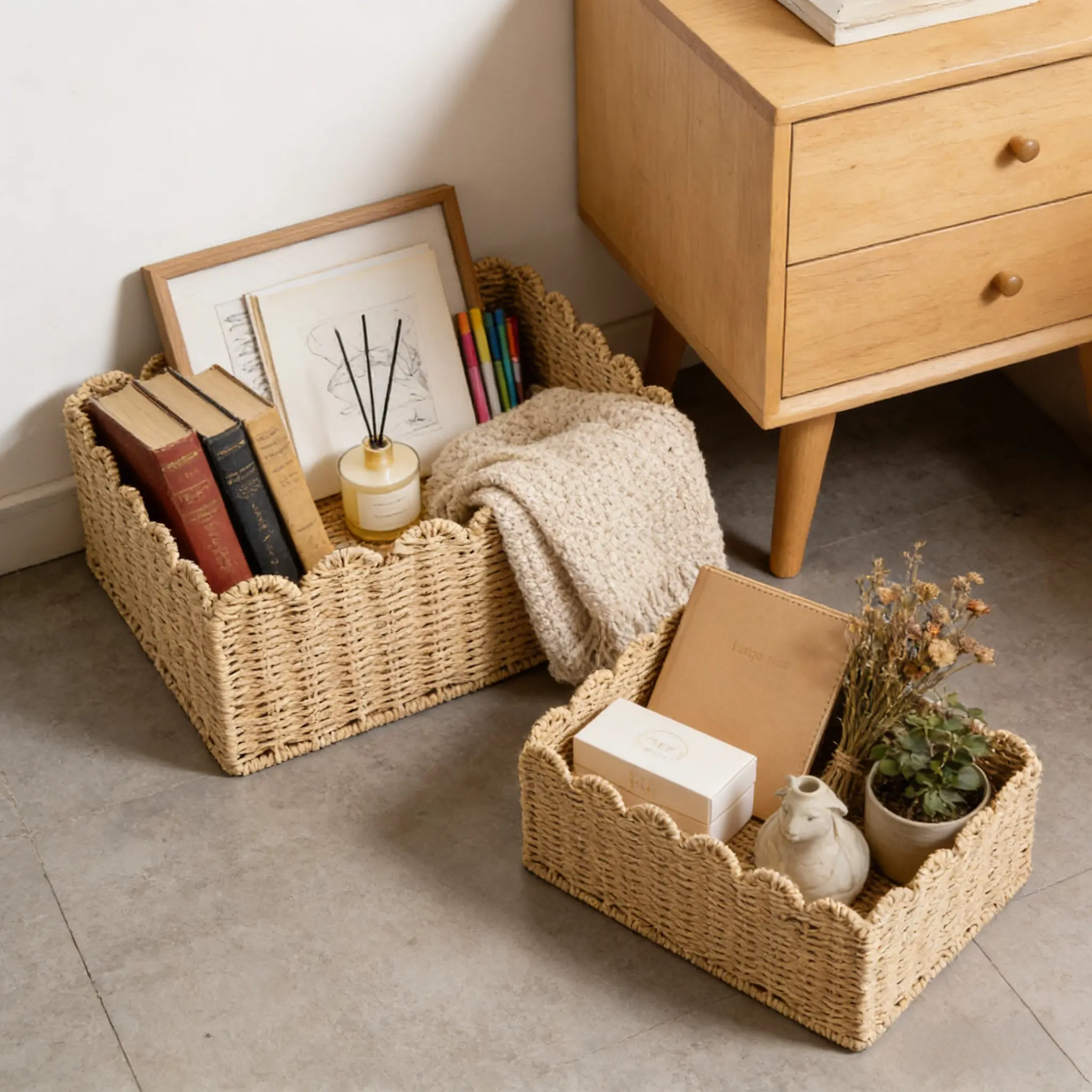 Minimalist Handmade Paper Rope Storage Basket, Large Capacity Organizer for Clothes, Toys, Snacks, Kitchen, Living Room, Bookshelf, Dressing Table