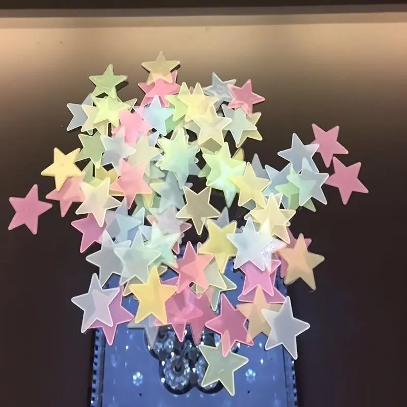 100pcs Glow-In-The-Dark Star Decorative Wall Stickers, UV Light Activated Fluorescent Plastic Sheets, Interior Stickers, Room Bedroom Ceiling Wall Decor, Glow In The Dark Stars For Ceiling