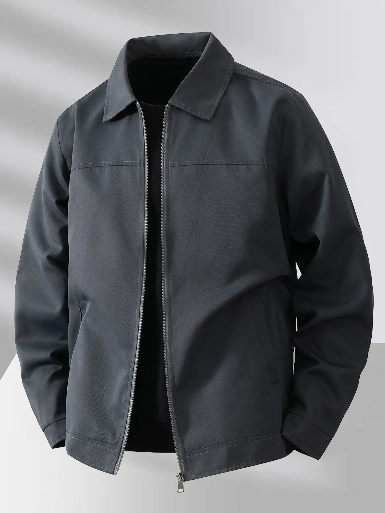 Men's Lightweight Casual Jacket, Polyester Fabric, Zipper Closure, Collar Design, Suitable for Daily Wear & Travel