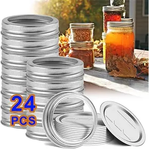 Canning Lids with Rings 24 PCS - Food Grade Metal for Canning, 2.76 Inch Mason Bottle, Good Sealing Performance, DIY Jam & Food Storage